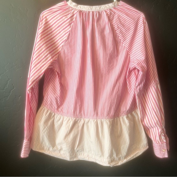 Free Assembly Women's V-Neck Peplum Top with Long Sleeves S Pink Stripes - Picture 13 of 14